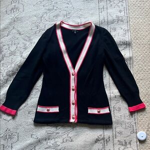 CHANEL Black Sweater with Pink and White Accents